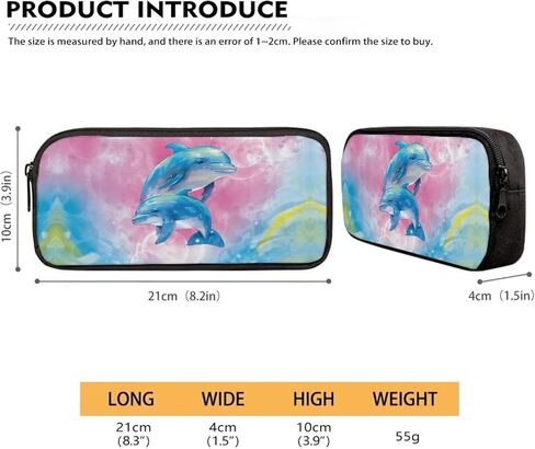 Kawaii Watercolor Dolphin Pen Pencil Case with Zipper,Aesthetic Pink Pencil Pouch Bag Aesthetic School Supplies Organizer for Girls,Boys in Saudi Arabia