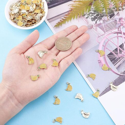 Liqunsweet 100 PCS Banana Lightgold Charms Metal Metal Sloy Monamel Dangle Charms لصنع المجوهرات - 15x11mmmm in Kuwait