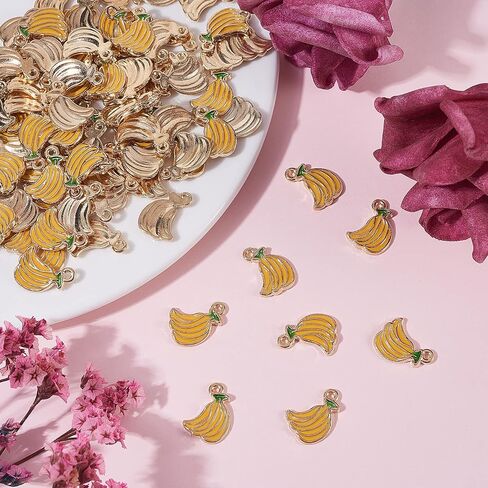 Liqunsweet 100 PCS Banana Lightgold Charms Metal Metal Sloy Monamel Dangle Charms لصنع المجوهرات - 15x11mmmm in Kuwait