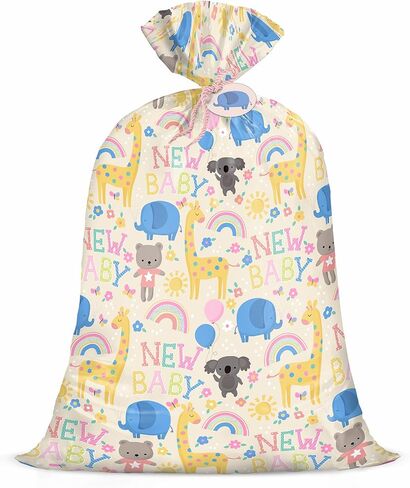 WRAPAHOLIC 56" Large Baby Shower Plastic Gift Bag - Animals & New Baby Jumbo Bike Bag Gift Wrap for Baby Shower, Kids Birthdays, Parties, Celebrating, or Any Occasion - 56" H x 36" W in Kuwait