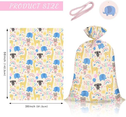 WRAPAHOLIC 56" Large Baby Shower Plastic Gift Bag - Animals & New Baby Jumbo Bike Bag Gift Wrap for Baby Shower, Kids Birthdays, Parties, Celebrating, or Any Occasion - 56" H x 36" W in Kuwait