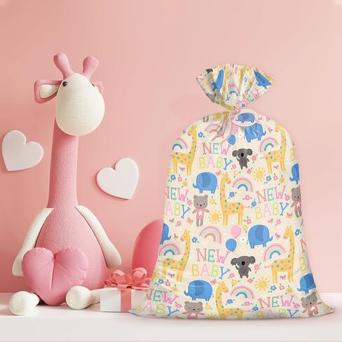 WRAPAHOLIC 56" Large Baby Shower Plastic Gift Bag - Animals & New Baby Jumbo Bike Bag Gift Wrap for Baby Shower, Kids Birthdays, Parties, Celebrating, or Any Occasion - 56" H x 36" W in Kuwait