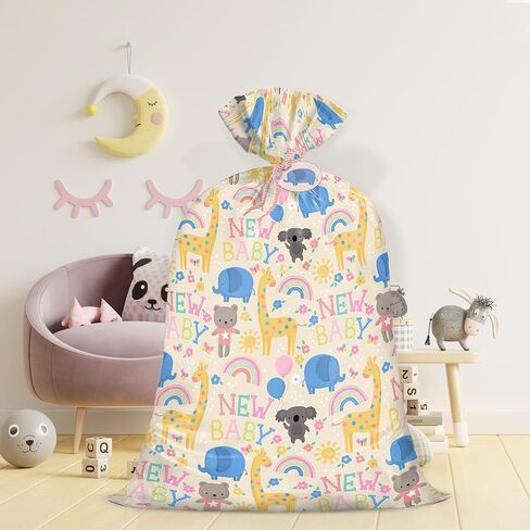 WRAPAHOLIC 56" Large Baby Shower Plastic Gift Bag - Animals & New Baby Jumbo Bike Bag Gift Wrap for Baby Shower, Kids Birthdays, Parties, Celebrating, or Any Occasion - 56" H x 36" W in Kuwait