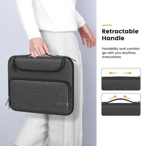 MoKo 13-14 Inch Laptop Sleeve Bag Fits New 13-inch Mac Air M5 & Mac Neo A18 Pro, 14" MacPro M5/M4/M3/M2/M1, 13" Mac Air, Polyester Bag with Double Pockets, Retractable Handle, Black & Gray in Saudi Arabia