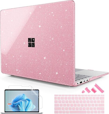 Case for Microsoft Surface Laptop 13.8 inch, 2024 Windows 11 Copilot+ PC, 7th Edition Touchscreen Display, Plastic Hard Shell Case with Keyboard Cover & Screen Protector, Sparkly Pink in Saudi Arabia