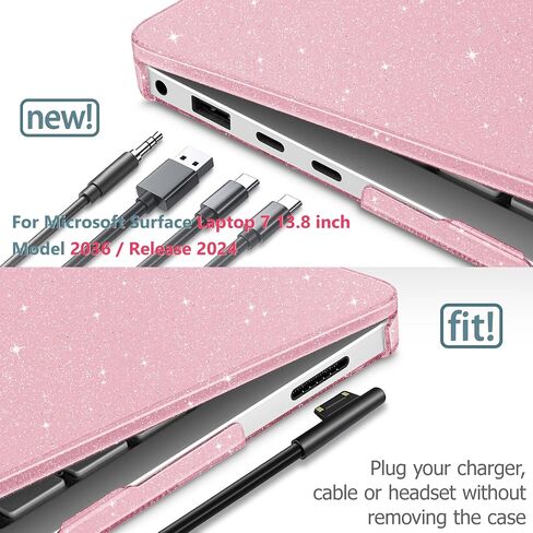 Case for Microsoft Surface Laptop 13.8 inch, 2024 Windows 11 Copilot+ PC, 7th Edition Touchscreen Display, Plastic Hard Shell Case with Keyboard Cover & Screen Protector, Sparkly Pink in Saudi Arabia