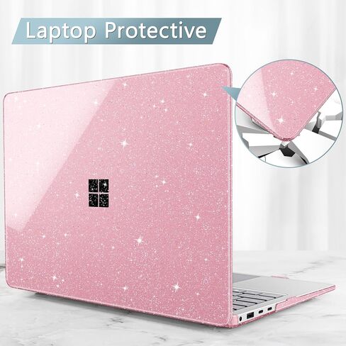 Case for Microsoft Surface Laptop 13.8 inch, 2024 Windows 11 Copilot+ PC, 7th Edition Touchscreen Display, Plastic Hard Shell Case with Keyboard Cover & Screen Protector, Sparkly Pink in Saudi Arabia