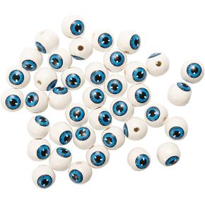 50 Pcs 16MM Wood Eyeball Beads Wooden Scary Eye Beads Round Printed Beads Loose Spacer Beads Halloween Decoration Beads