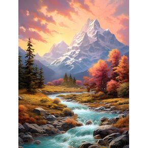 Yomiie 5D Diamond Art Painting Kits Mountains and Streams, Paint with Diamonds Scenery DIY Full Round Drill Kits, Embroidery Picture Rhinestone Diamond Crystal Craft Canvas Home Wall Decor 12x16 inch