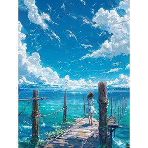 Bimkole 5D Diamond Arts Painting Kits Blue Sky, Full Drill DIY Rhinestone Embroidery Set Paint with Diamonds Art Dock by Number Kits Cross Stitch Home Wall Craft Decoration (12x16Inch)