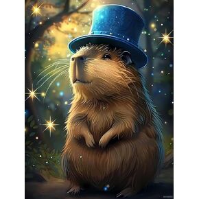 JXAVAXDE Capybara Wearing a Blue Hat Funny Diamond Painting Kit for Adult DIY Full Drill Diamond Art Capybara 5D Diamond Dots Kits Painting Crafts for Home Decor 12x16 inch