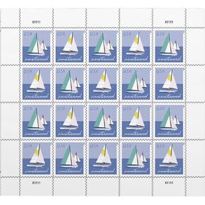 Sailboats Postcard Rate USPS Postage Stamp 1 Sheet of 20 US Postal Forever First Class Outdoor Ocean Lake Summer Sea Boat Water Party Wedding Celebration Anniversary (20 Stamps)