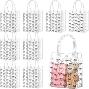 Sweetude 24 Pcs Coquette Bow Gift Bags Bow PVC Clear Gift Bag with Handle Goodie Candy Treat Bags for Birthday Baby Shower Bridal Shower Christmas Party Supplies