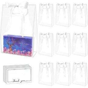 15pack أكياس هدايا بلاستيكية واضحة مع مقبض ، وقابل لإعادة الاستخدام PP ، حقائب الأداء مع الشريط لحضور حفل زفاف حفل زفاف حفل عيد ميلاد الطفل التجريبي التجريبي ، 7x10x3.15 بوصة (أبيض)