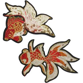 Wixine 4Pcs Gold Fish Koi Embroidery Lucky Animal Patch for Clothes DIY Accessory Applique