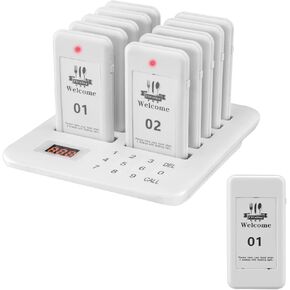 Restaurant Pager,Pagers for Restaurants 10 Guest Pagers,Buzzers Social Distancing, 98 Chanels with Vibration, Flashing and Buzzer for Food Truck, Restaurant, Food Court（White）
