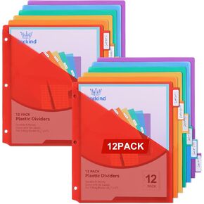 SEEKIND 24 Pack Binder Dividers with Pocket,24 Tab Binder Dividers for 3 Ring Binders,Subject Dividers for US Letter Size in 0.5, 1, 2, 3 inch Binders, Multicolor (24)