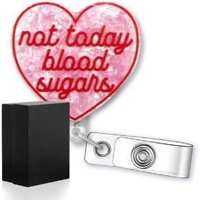 Not Today Blood Sugars Funny Glitter Badge Reel, Retractable Badge Holder for Endocrinologist Phlebotomist Endo Nurse Diabetes Educator Doctor Nutritionist RD, Registered Dietitian Gift