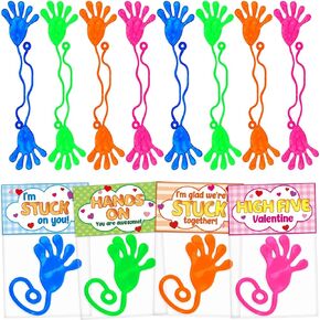 56 pack Valentine's Day Gifts Cards with Stretchy Sticky Hands Toys for Kids Valentines Day Gifts Exchange with Fidget Sensory Toys Stretchy Sticky Hands for Boys Girls Classroom School Party Favors