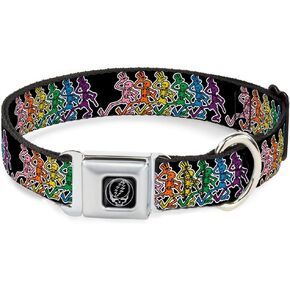 Buckle-Down Seatbelt Buckle Dog Collar - Dancing Skeletons Black/Multi Color - 1" Wide - Fits 15-26" Neck - Large