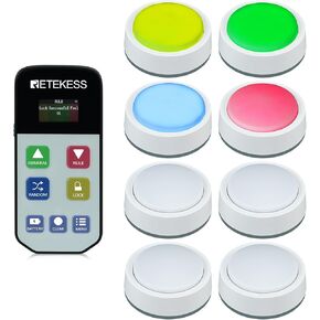 Retekess TM102 Wireless Game Show Buzzers System, Jeopardy Buzzers, Displays The Winning Player, Rechargeable Buzzers, Light Up Buzzers for Trivia Games, Family Feud, Classroom Competition