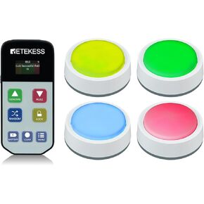 يعرض Retekess TM102 Wireless Game Guitgers System و Jeopardy Buzzers ، اللاعب الفائز ، ومساحات قابلة لإعادة الشحن ، وضوء الصيادين لألعاب التوافه ، والخلاف العائلي ، ومسابقة الفصل الدراسي