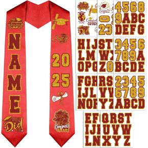 Glenmal 11 Sheets 2025 Graduation Iron on Patch with A to Z Letter 0 to 9 Number Pattern Patches Unisex Adult Iron on Stickers for Graduation Stole Cap Cloth T Shirt Pillow(Blue Gold)