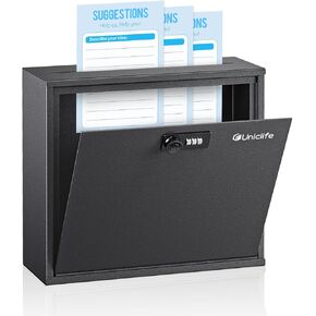 Uniclife Suggestion Box with Combination Lock and Slot, Wall Mounted Mailbox for Office, Drop Box with 50 Blank Suggestion Cards, Safe Lock Box, Donation Box, Ballot Box for Business Activity