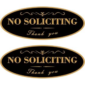 2 Pack No Soliciting Sign for House, Strong Self-Adhesive Acrylic No Soliciting Sign for Front Door, Weatherproof, Easy to Mount, Perfect for Front Door, Doorbell, Home, Wall, Office... Keep Solicitors Away ( Small Size 2" x 5" – Black with Gold Letters)