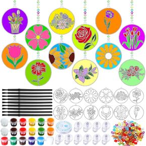 24 Sets Spring Flower Suncatchers Craft Kits, Flower Paint Window DIY Hanging Ornaments Decorations Spring Easter Arts and Crafts for Classroom Activity Home Decor Party Supplies