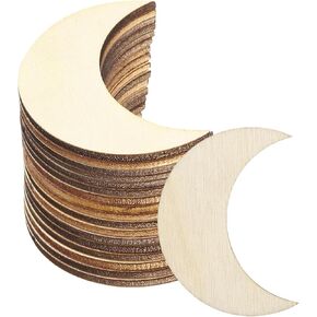 PATIKIL 1.2"x0.4" Wooden Moon, 100 Pack Unfinished Wood Moon Blank Wooden Cutouts Ornaments Natural Wood Pieces for Christmas Party Craft Projects