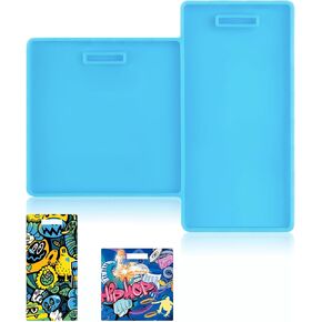 1PCCS Blue DIY Epoxy Casting Molds, Square and Rectangular Silicone Molds for Resin, Name Badge Holder Clay Mold, Resin Card Silicone Mold/ID Business Case Work Card Holder Moulds