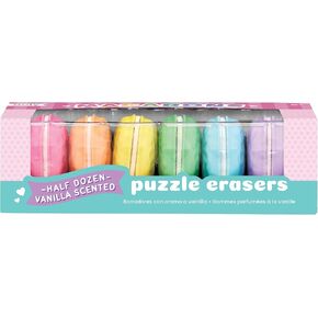 OOLY Macarons Vanilla-Scented Erasers for Pencils - Easter Activities for Kids, Set of 6 Colorful Macaron Scented Mix and Match Puzzle Erasers for School, Home, or Office, Great for Kids and Adults
