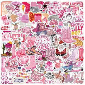 110 Pcs Disco Cowgirl Stickers,Pink Disco Party Decor,Western Cowgirl Aesthetic Waterproof Stickers for Water Bottle Laptop Skateboard Pink Preppy Decor for Teen Girl Bedroom Decor