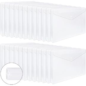 EOOUT 24pcs Clear Envelopes, Expandable Folders for Documents and Waterproof Folders with Snap Closure, A4 Size Letter Size, for School and Office Supplies
