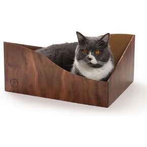 Hideaway Cat Scratcher Box for Indoor Cats - Cat Scratching Board, Horizontal Cat Scratch Pad Lounger with Reversible Usability and Extra Comfort for Lounge(Dark Cherry)