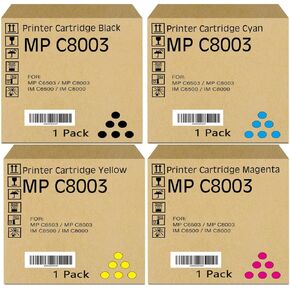 High Yield MPC8003 Toner Cartridge Black Cyan Magenta Yellow Compatible with Ricoh Lanier Savin MP C6503 MP C8003 IM C6500 IM C8000 Printer 4 Pack