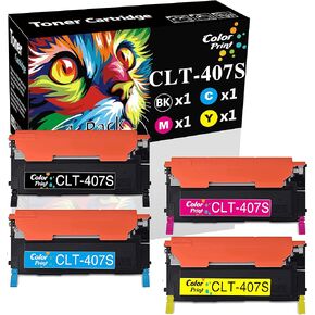 4-Pack ColorPrint Compatible Toner Cartridge Replacement for Samsung CLP325 CLT407S CLT-407S 407S Work with CLP-325 CLP-320 CLP-320N CLP 325W 326 CLX-3180 CLX-3185FW CLX-3185N CLX-3186 Printer (BCMY)