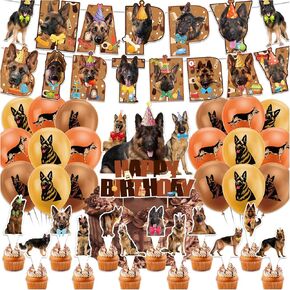 German Shepherd Party Decorations Funny Dog Birthday Party Supplies Includes German Shepherd Birthday Banner, Cake Topper, Cupcake Toppers, Balloons