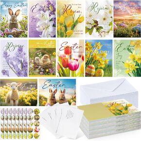72 Pack Religious Easter Cards Christian Easter Cards with Envelopes and Stickers Easter Card Bulk Easter Greeting Cards Easter Cards with Scripture of Easter Blessings