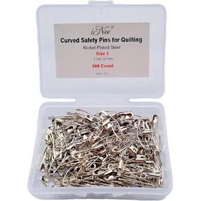iNee Curved Safety Pins for Quilting, Nickel-Plated Steel, Size 1, 300 Count