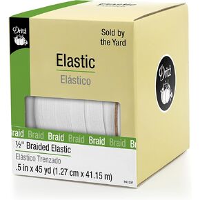Dritz 1/2" Braided, White, 45 yd Elastic, 1/2-Inch by 45-Yard