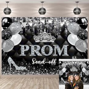 Prom 2025 Backdrop Black and Gold Glitter Prom Send Off Photography Backdrop Gold Glitter Champagne Congrats Graduation Prom 2025 Party Decorations Banner (Gold, 7x5FT: 84x60 inch)