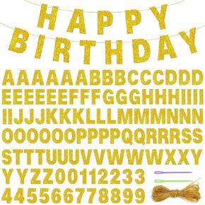 110 PCS DIY Letter Banner Customizable Banner Kit, Glitter Banner Kit Including 107 Letters and Numbers 1 Rope and 2 Threading Device for Graduation Wedding Party Baby Shower Birthday(Black)