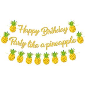 Party Like A Pineapple Banner, Tropical Happy Birthday Banner, Pineapple Garland for Aloha Luau Tropical Summer Hawaiian Birthday Party Decorations Supplies