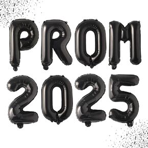 Prom 2025 Balloons Banner Black 16 Inch Prom Letter Mylar Balloons Prom 2025 Sign Decorations Class of 2025 Prom Letters Props for Graduation Party Retirement Congrats Grad Party Favors