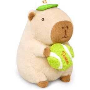 Ditucu Cute Tennis Capybara Plush Sports Pulling Stuffed Animal Capibara Plushies Toys Gifts for Kids Beige 9.8 inch