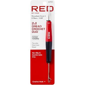 أحمر بواسطة KISS 2 في 1 الرهبة Crochet Hook Duo 0.75mm ، قفل الإبرة والكروشيه هوك للمبتدئين ، قبضة غير قابلة للانزلاق ، نسج الشعر لالتشويش على locs dreadlock
