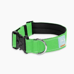 DF Co. Tactical Dog Collar | Comfortable & Secure with Quick Release Clip Buckle and Heavy Duty D-Ring | Soft Padded Neoprene, Chafe Resistant, Night-Time Visibility | Neon Green, Size L/XL