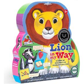 eeBoo: Lion in My Way Game - 25 Path Cards, 100 Tool Cards, Children's Imaginative Problem Solving Game, Lion Shaped Box, Kids Ages 5+